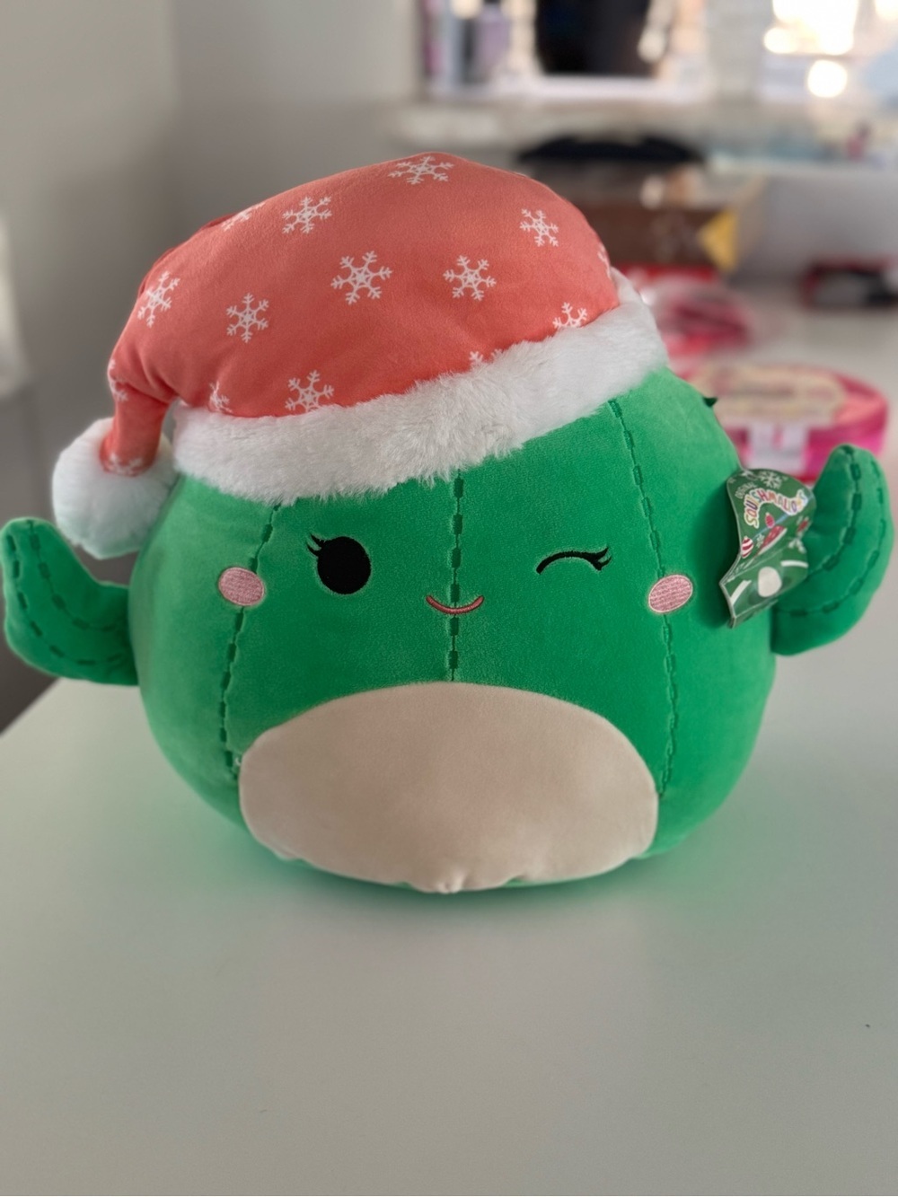 Squishmallows Green Cactus Plush with Pink Santa Hat